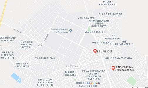 Mapa de ubicación de la institución educativa – La Esperanza (Trujillo-Perú), 2019

 